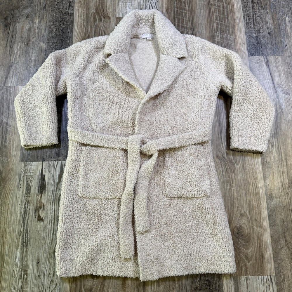 Barefoot Dreams CozyChic Teddy Coatigan Beige L/XL Plush Belted Robe Lounge Cozy